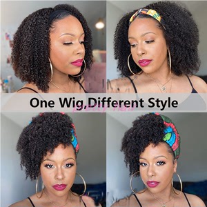 Afro Kinky Curly Wig Human Hair Headband Wig for balck woman