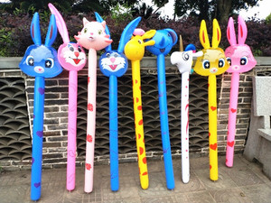 PVC充气玩具儿童动物头长棒吹气球长颈鹿充气长棒卡通棒地推礼品