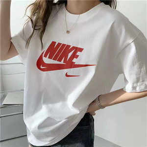 Nike耐克短袖女夏季宽松透气纯棉圆领运动服男中长款休闲运动T恤