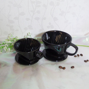 黑色陶瓷咖啡滤杯家用手冲咖啡壶过滤器咖啡用具扇形咖啡滤纸杯托