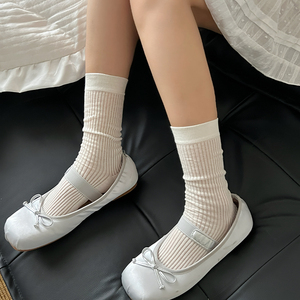 无骨超薄款白色袜子女夏天纯棉芭蕾风堆堆袜中筒jk夏季玛丽珍袜子