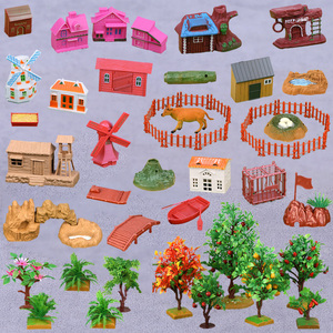 仿真动物园模型场景配件假山鸟巢树桩农场庄园儿童玩具围栏栅道具