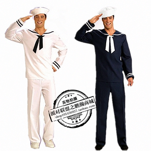 万圣节男水手服套装 海军舞台演出服cos万圣节派对白色蓝色海军服