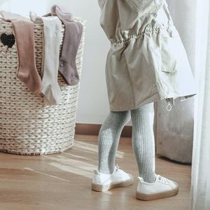 韩版女童连裤袜婴儿春秋新品简约薄棉针织坑条纯色宝宝外穿打底裤