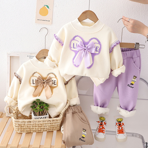 婴儿衣服女童秋冬装韩版洋气可爱加绒卫衣套装一周岁女宝宝两件套