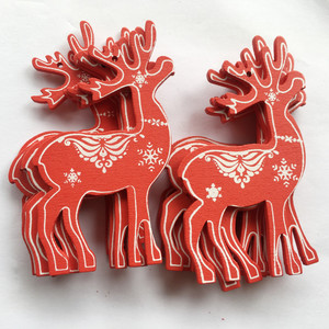 20粒/包6-8cm红色雪花爱心麋鹿圣诞节装饰木片带孔可挂手工diy