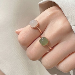 小方糖戒指和田玉冰种荔枝冻镀金食指活口可调节时尚个性小众设计