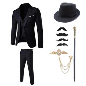亚马逊1920S盖茨比套装帽子男士西装马甲衬衣订婚派对装长袖修身