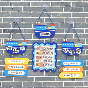 幼儿园环创卡通海洋风区角规则牌挂饰墙布置区域活动规则标识吊饰