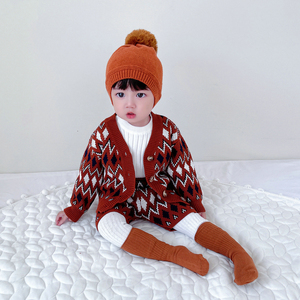 韩版秋冬春装婴幼童复古毛衣套装男女婴儿菱格两件套针织衫外套裤