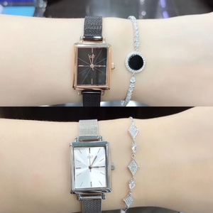 张欣仪韩国直邮OST专柜代购金属银色黑色钢链长方形罗马字女手表