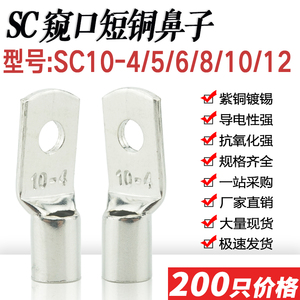 SC10-4/5/6/8/10/12窥口鼻短铜线耳SC10平方压线鼻铜接头接线端子