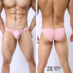 男士纯色三角超低腰个性修身内裤囊袋莫代尔粉色性感透气吸汗青年