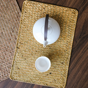 自然而然 海草编织餐垫长方形手工草编隔热垫禅意中式茶桌杯垫