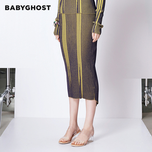 BABYGHOST原创流行新款不规则裥条设计修身毛织半身裙包