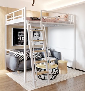 铁艺床高架床单上层上床下桌复式二楼床阁楼床宿舍床铁床现代简约