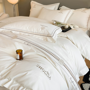 床笠款四件套纯棉全棉高档床单床品套件被套被罩1.8m床上用品纯色