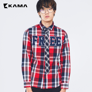 KAMA男士装 卡玛秋季欧美休闲长袖格子衬衫修身衬衣上衣服2