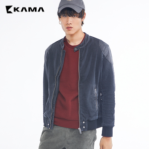 【新风尚】KAMA男士装 卡玛秋季小立领黑色短牛仔外套夹克上