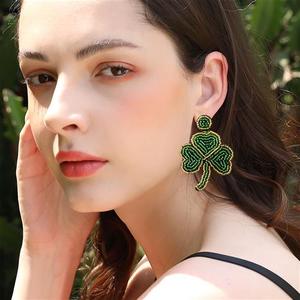 St. Patricks Day green clover rice bead earrings