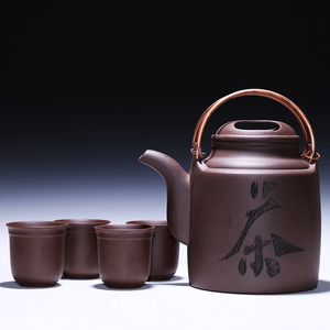包邮宜兴紫砂壶大号洋筒铜手提梁大茶壶大容量茶具家用大凉茶壶