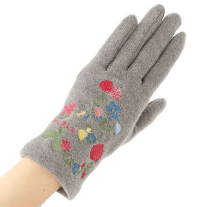 日本制FURLA芙拉纯羊毛女士触屏手套刺绣花朵保暖直发包邮多色
