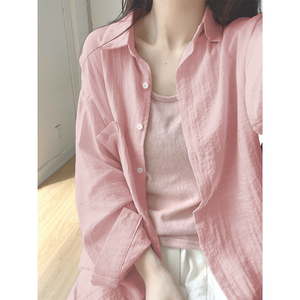 粉色防晒衬衫女夏季薄款2024新款高级感小众长袖雪纺衬衣外套上衣