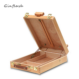 Ginflash手提写生画箱油画箱国画素描便携美术工具箱桌面画架木质