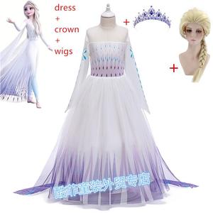 frozen冰雪奇缘2爱莎公主裙女王迪士尼儿童白色拖尾礼服安娜裙子