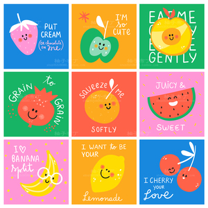 869可爱卡通手绘水果草莓西瓜橙子樱桃香蕉插画海报AI矢量素材