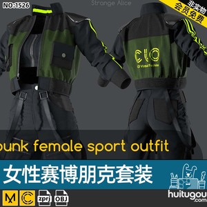 MD Clo3d赛博朋克女性运动休闲套装外套内衣zprj格式服装打版素材
