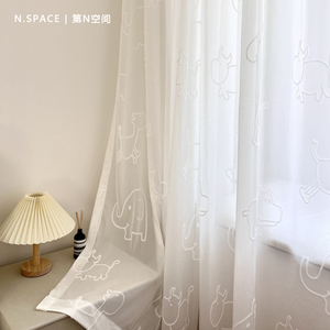 【动物王国】儿童房窗纱3D立体浮雕绣花纱帘白色卡通窗帘卧室飘窗