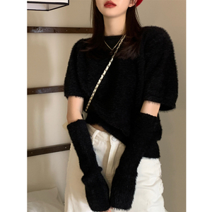 日本代购SLY TB法式甜美马海毛带袖套针织衫上衣女设计感软糯毛衣