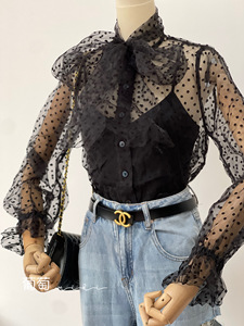 葡萄miki 小众设计女人味网纱衬衫吊带背心两件套 炒有气质