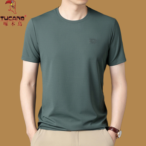 啄木鸟短袖t恤男重磅厚实夏季中年半袖体恤衫上衣圆领纯色打底衫