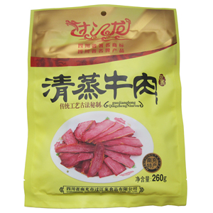 厂家直销四川南充特产过江龙清蒸牛肉干开袋即食营养食品260克