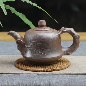 雅安古城荥窑纯手工原泥名师砂器茶壶原生态黑砂茶具泡茶竹节壶