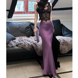 法式高级紫色缎面半身裙女夏季新款梨型身材高腰a字裙醋酸鱼尾裙