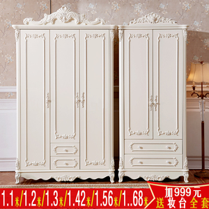 欧式三门衣柜两门衣橱2门卧室简约单门衣柜实木质储物柜白色雕花