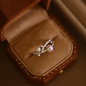 《双子星》轻奢线·天然淡水珍珠复古设计感简约气质纯银戒指环女