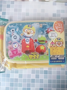 韩国进口小企鹅卡通pororo 儿童不锈钢餐盘 餐盒方便携带特价包邮