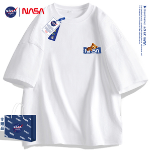 NASA联名潮牌2024夏季新款纯棉短袖T恤港风宽松休闲情侣印花半袖