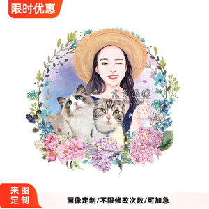 元芳宠物手绘设计定制头像卡通主人婚礼插画似颜绘猫情侣画像热卖