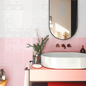 六贝 粉色瓷砖意大利波浪面墙砖卫生间厨房洗手间内墙面纯色瓷片