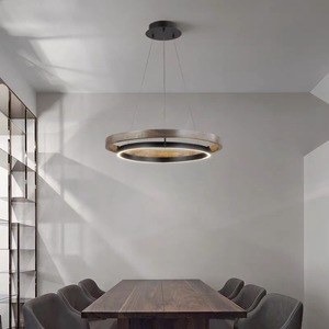 现代简约新中式木纹色客厅圆环吊灯设计师样板房餐厅卧室书房圆环