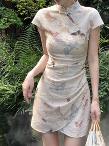 新中式国风改良版印花旗袍女年轻款高级感超好看气质连衣裙子夏季