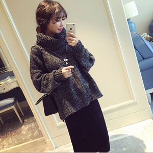 2015冬季外套粗线套头毛衣女韩版宽松高领加厚黑…