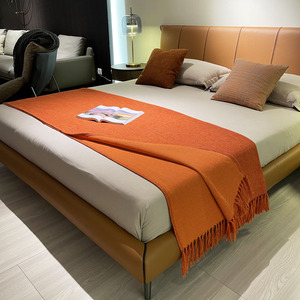 橙色轻松搭巾搭毯样板间装饰毯沙发毯酒店床尾巾简约棉麻床尾毯长