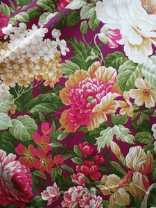 2.4米宽纯棉紫红色底大玫瑰花被套布料全棉细斜纹加厚大牡丹面料