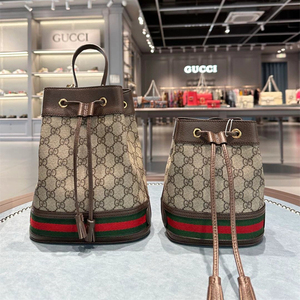 Gucci/古驰女包经典Ophidia双G帆布迷你抽绳水桶包小号单肩斜挎包